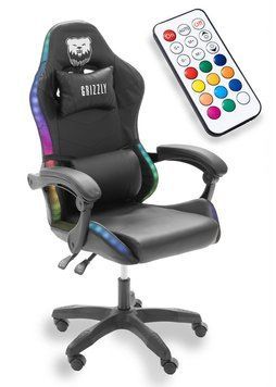 Геймерское кресло Grizzly с RGB LED подсветкой (12 режимов), Черное 05-034 фото