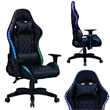 Геймерское компьютерное кресло с RGB-подсветкой, 2 подушками и регулировкой угла наклона спинки, Черный (G400) G400 фото